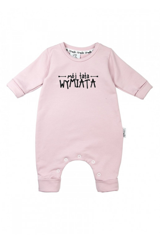 Powder pink long sleeved romper &quot;mój tata wymiata&quot;