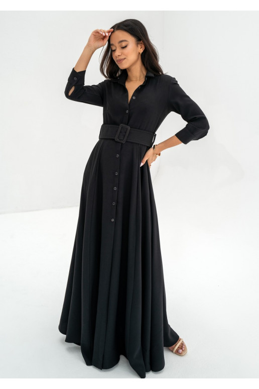 Sofia - Black maxi shirt dress