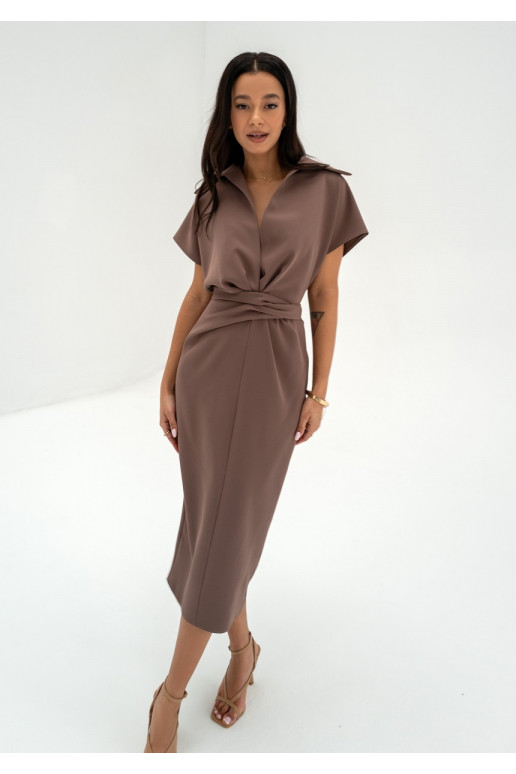 Axelle - Brown collared midi dress