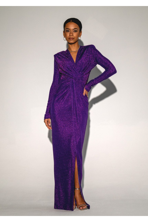 Mayell - Shiny purple maxi draped dress